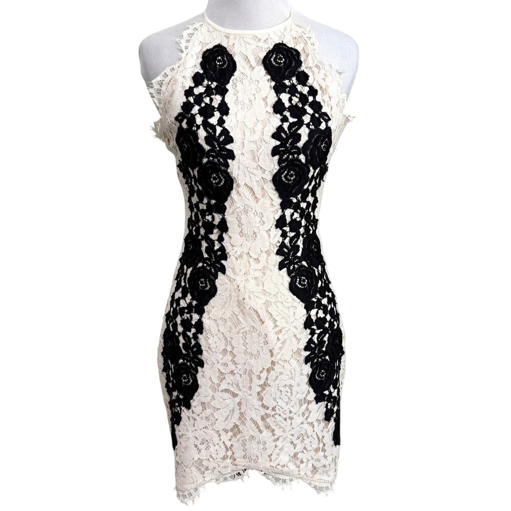 Saylor Womens Mini Floral Lace Dress XS Cream Black Feminine Romantic Festival